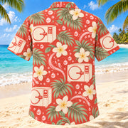 Back view of Clean Cycle Coral Sage Sterile Processing Technician Hawaiian Shirt with matching artwork in soft coral, sage, cream
