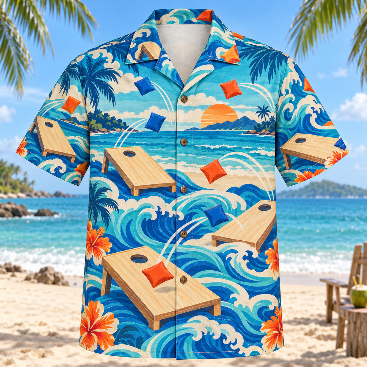 Coastal Waves Cornhole Hawaiian Shirt