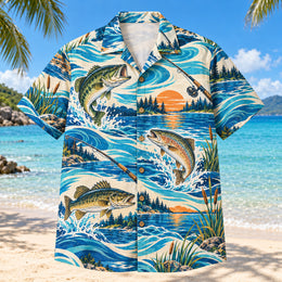 Coastal Waves Freshwater Fishing Hawaiian Shirt