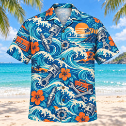 Coastal Waves Mechanic Hawaiian Shirt