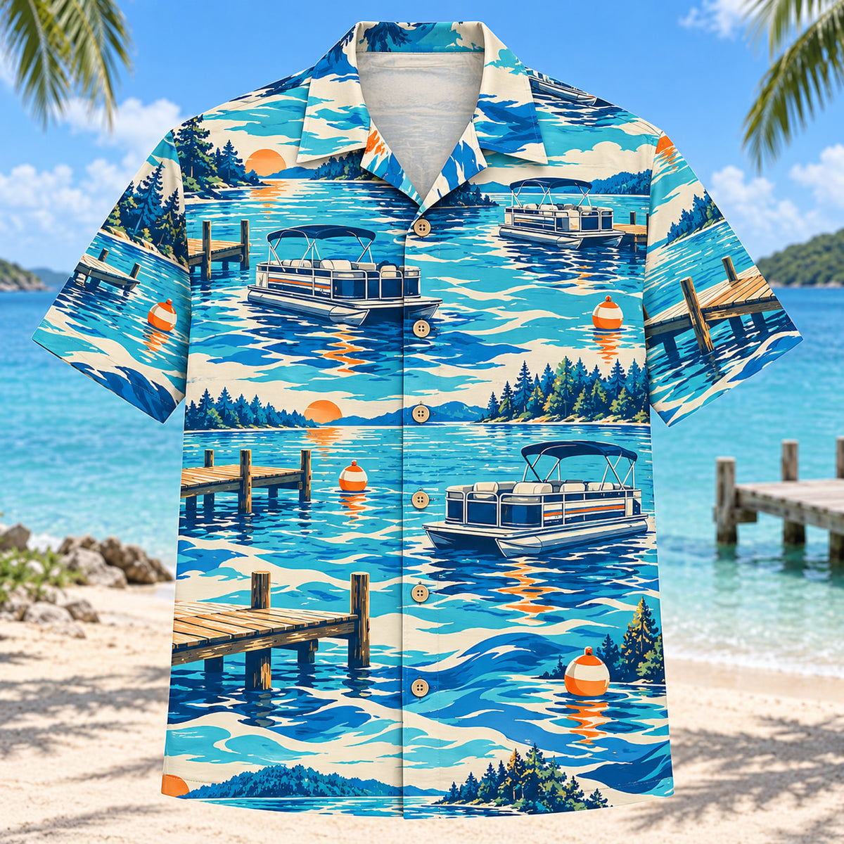 Coastal Waves Pontoon Boating Hawaiian Shirt