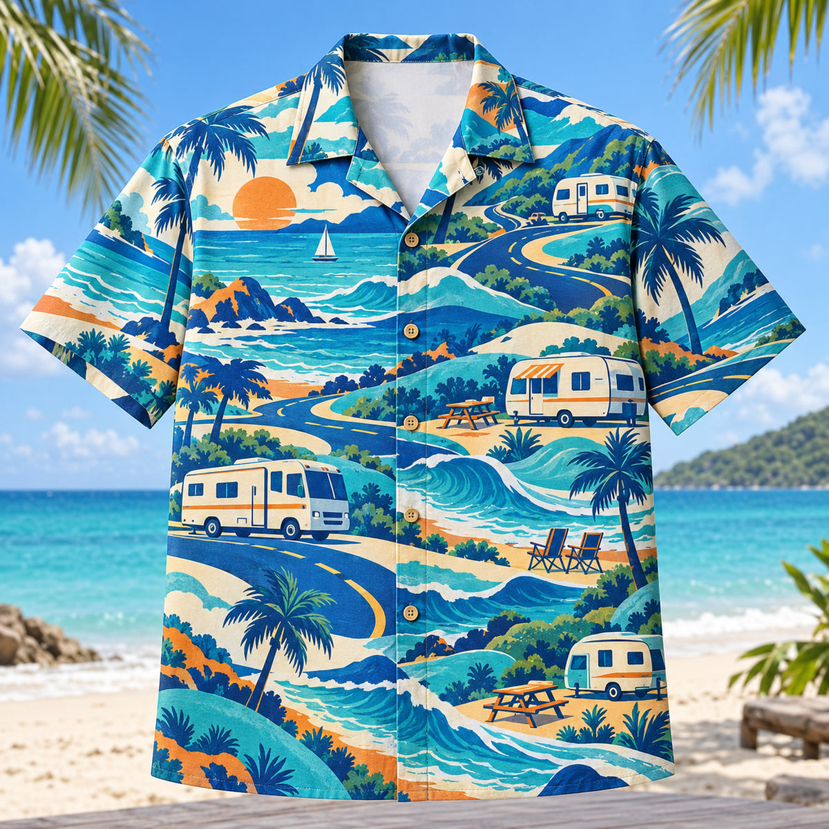 Coastal Waves RV and Travel Trailer Hawaiian Shirt