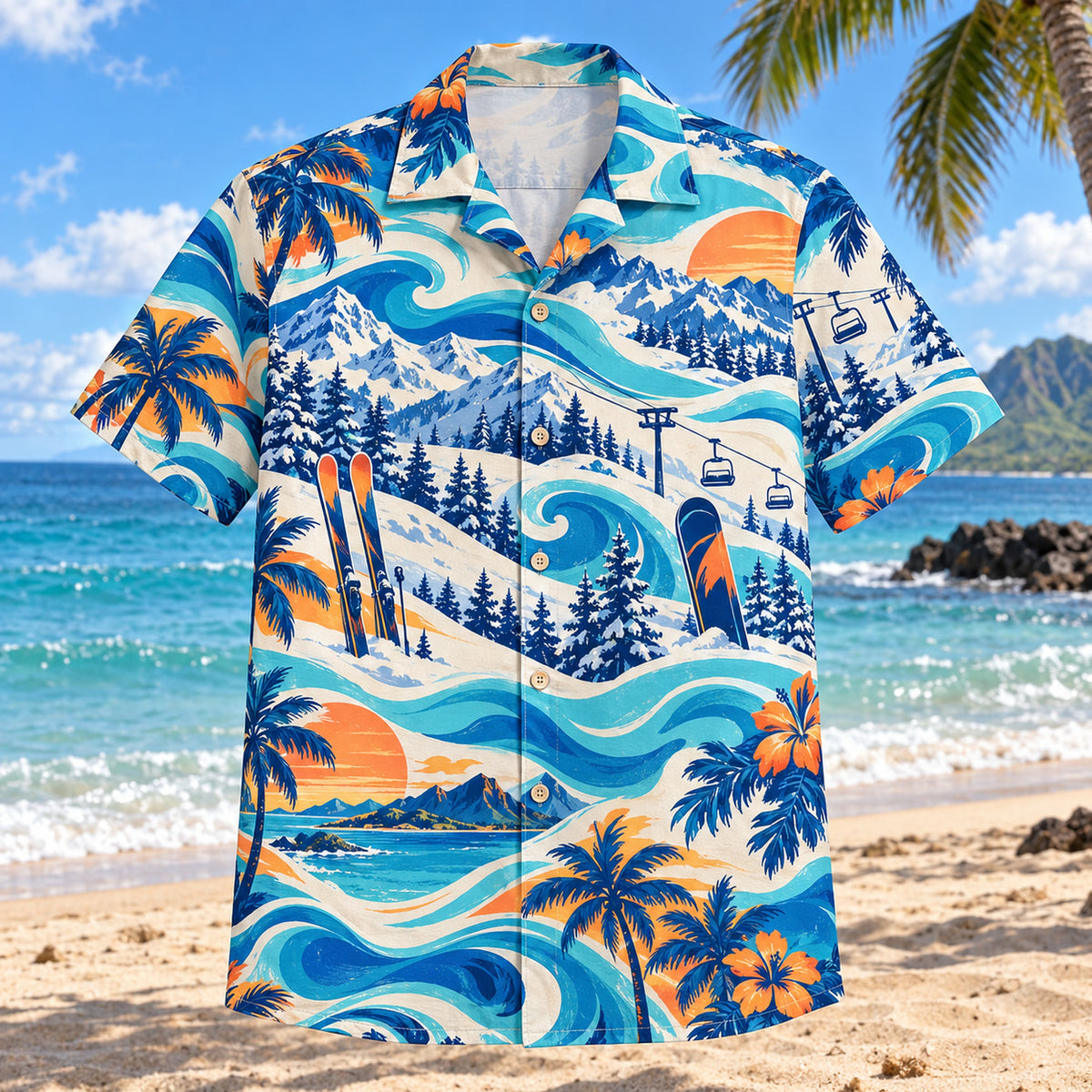 Coastal Waves Ski and Snowboard Hawaiian Shirt