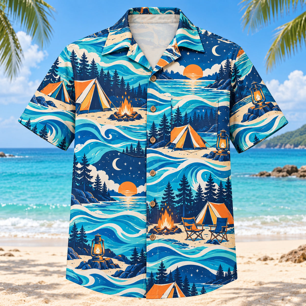 Coastal Waves Tent Camping Hawaiian Shirt