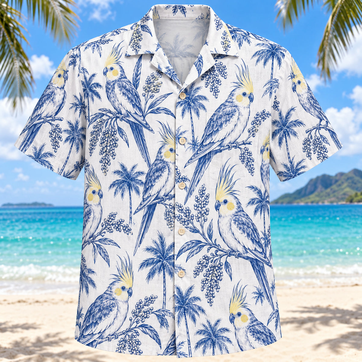 Cockatiel Blue Sketch Parrot Hawaiian Shirt