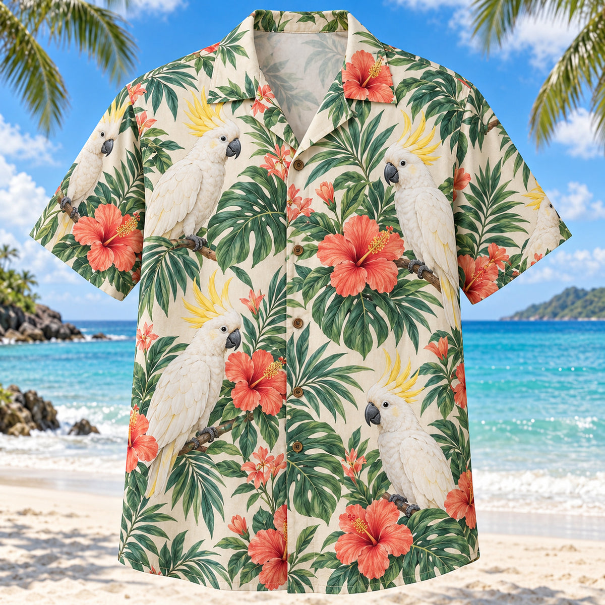 Cockatoo Hibiscus Parrot Hawaiian Shirt