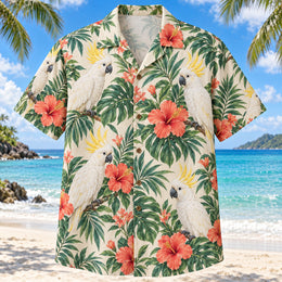 Cockatoo Hibiscus Parrot Hawaiian Shirt