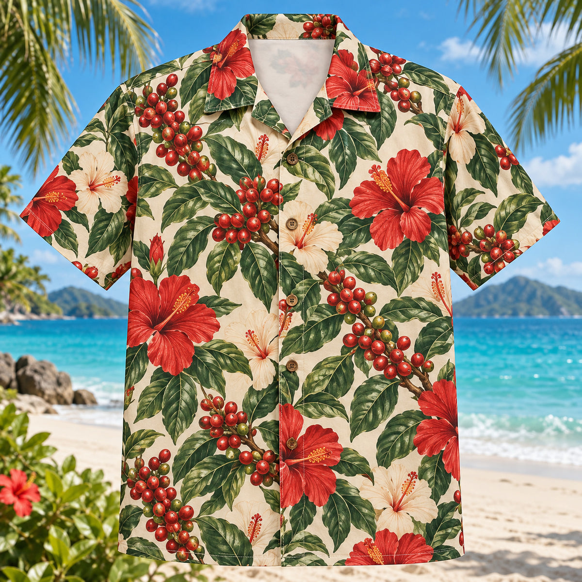 Coffee Cherry Hibiscus Specialty Coffee Hawaiian Shirt