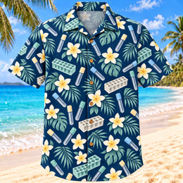Collection Bloom Navy Cream Phlebotomist Hawaiian Shirt
