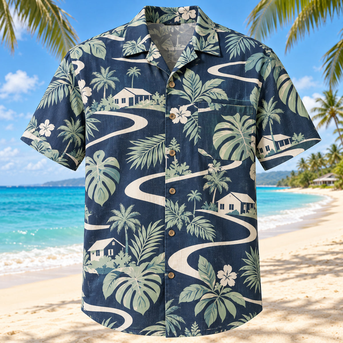Community Wave Navy Cream Social Worker Hawaiian Shirt