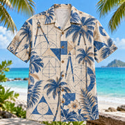 Front view of Compass Construction Mathematics Hawaiian Shirt with generic compass and straightedge geometric constructions among palms