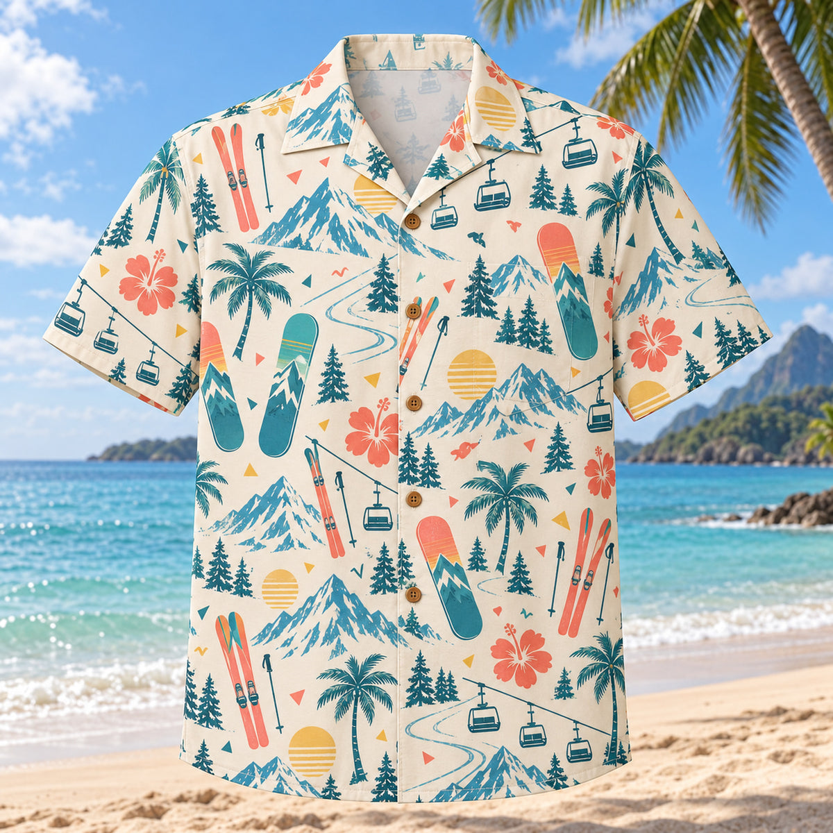 Confetti Ski and Snowboard Hawaiian Shirt