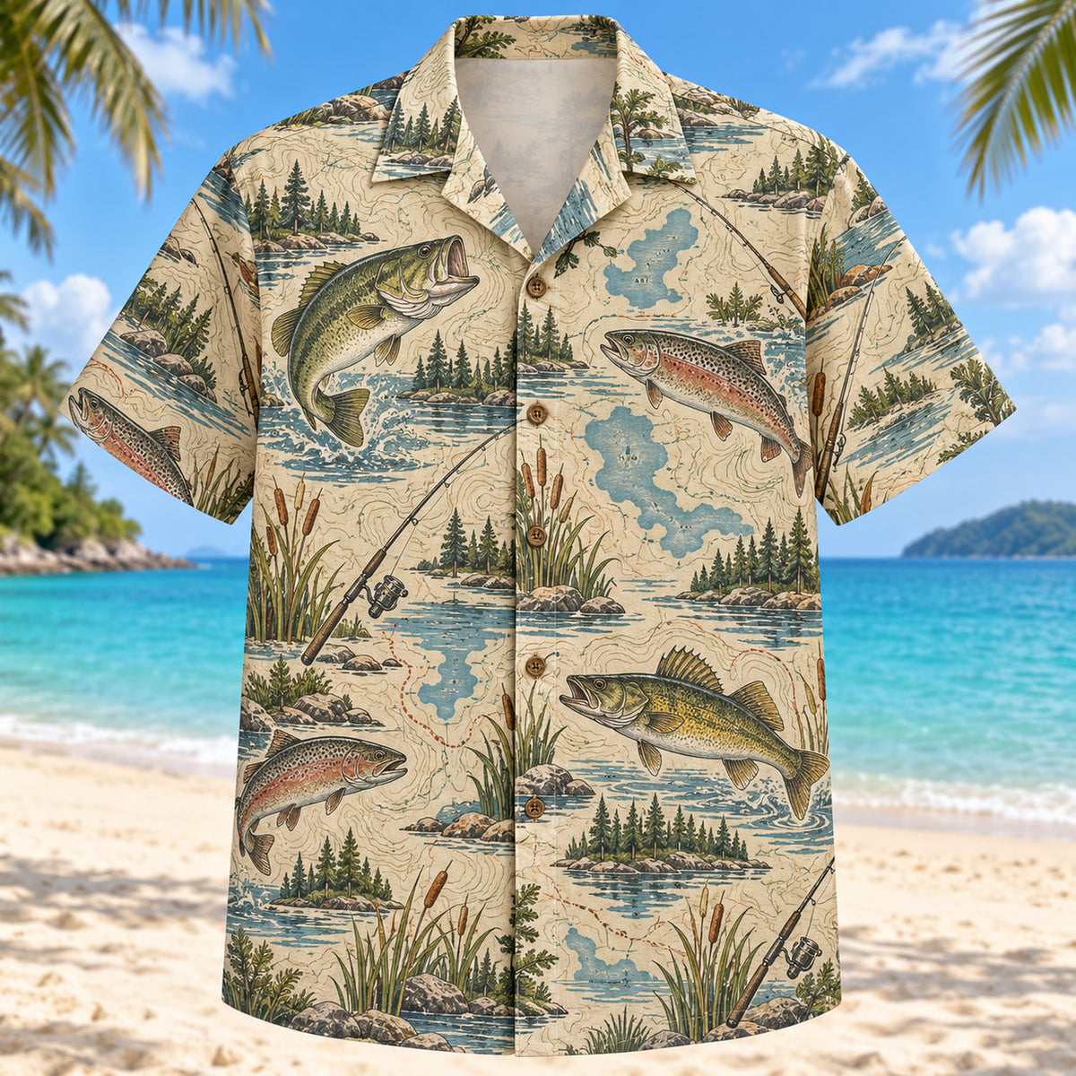 Contour Map Freshwater Fishing Hawaiian Shirt