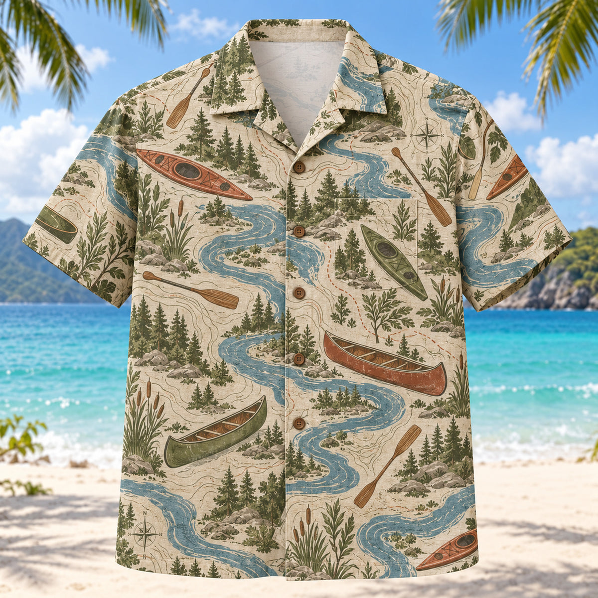 Contour Map Kayak and Canoe Hawaiian Shirt