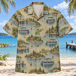 Contour Map Pontoon Boating Hawaiian Shirt