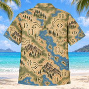 Back view of Contour Map Programmer Hawaiian Shirt with matching programmer artwork in olive, parchment, muted blue, rust