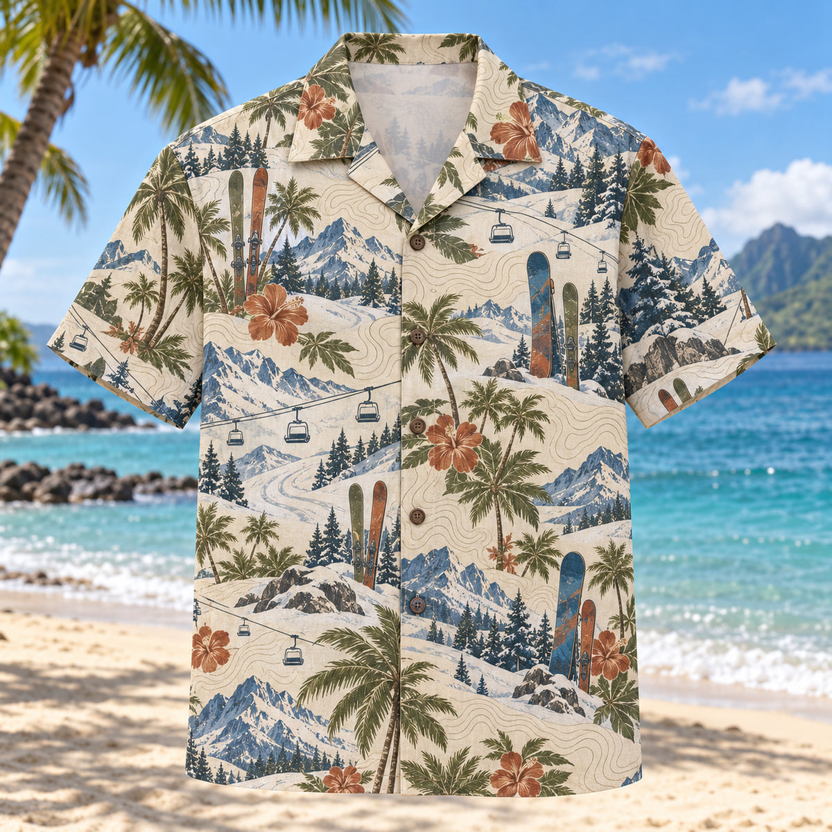 Contour Map Ski and Snowboard Hawaiian Shirt