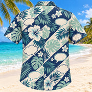 Back view of Conversation Coast Navy Speech-Language Pathologist Hawaiian Shirt with matching artwork in navy, aqua, warm cream