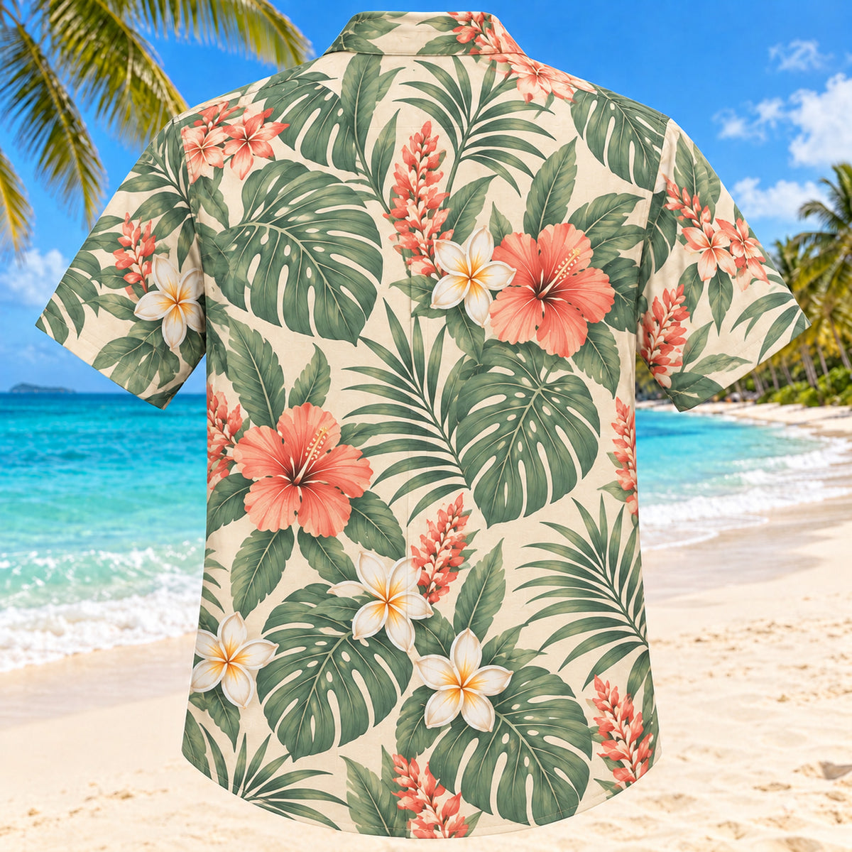 Back view of Conversation Coast Sage Speech-Language Pathologist Hawaiian Shirt with matching artwork in sage, sand, coral