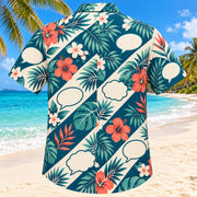 Back view of Conversation Coast Teal Speech-Language Pathologist Hawaiian Shirt with matching artwork in deep teal, ivory, coral