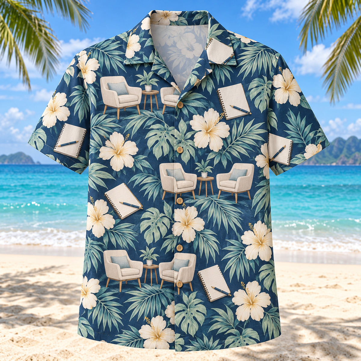 Conversation Garden Navy Cream Clinical Psychologist Hawaiian Shirt