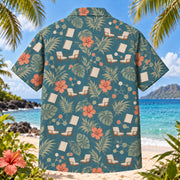 Back view of Conversation Garden Clinical Psychologist Hawaiian Shirt with matching artwork in dusty teal, sage, ivory, muted coral