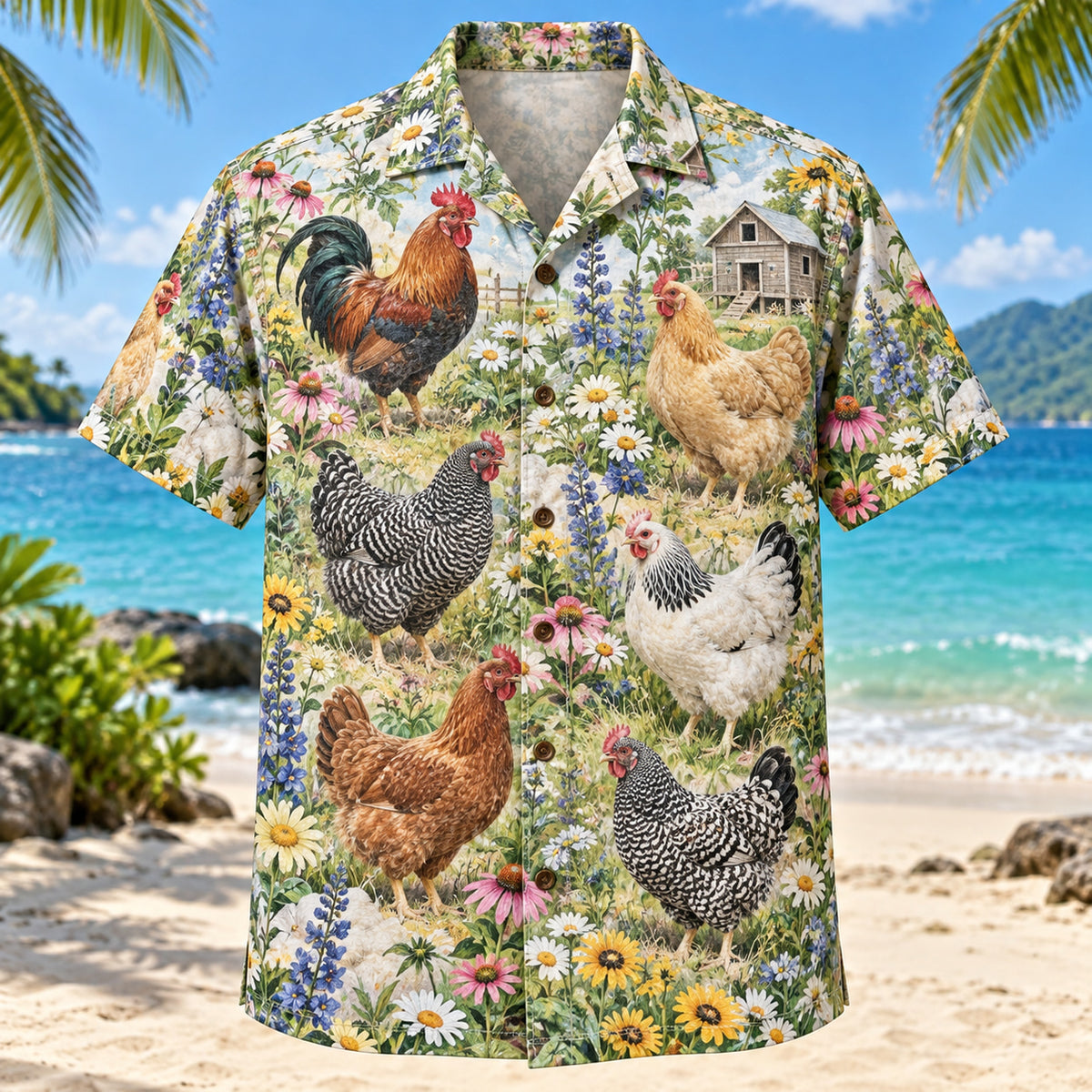 Coop Flower Field Chicken Hawaiian Shirt
