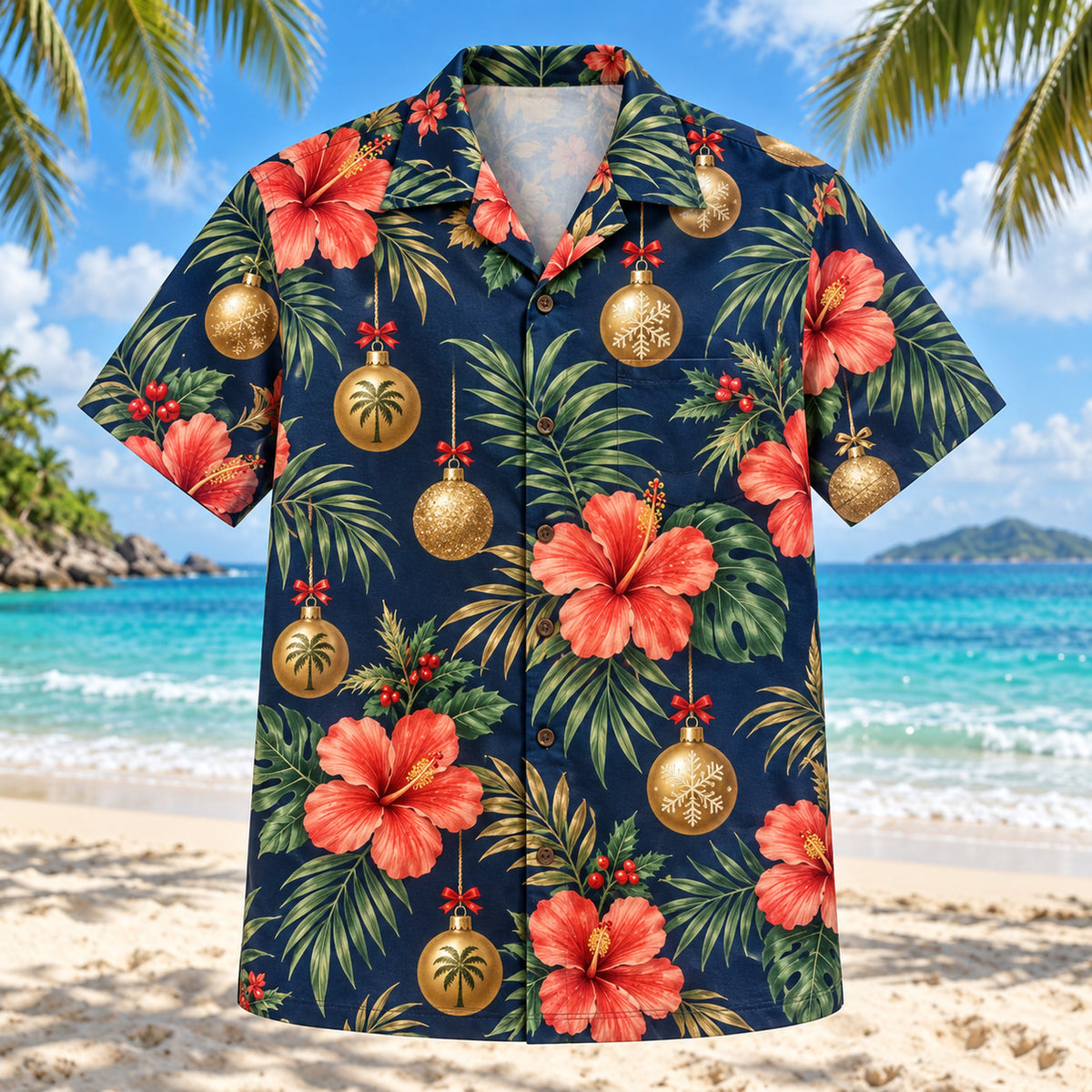 Coral Bauble Christmas Hawaiian Shirt