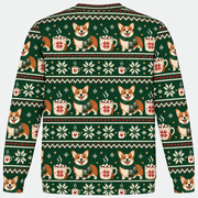 Back view of Corgi Christmas Cocoa all over print ugly sweater