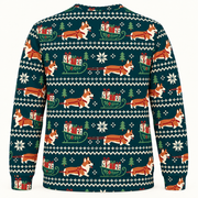 Back view of Corgi Christmas gift sleigh all over print ugly sweater