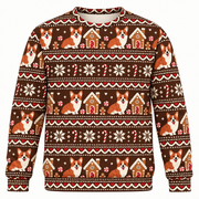 Front view of Corgi Christmas gingerbread house all over print ugly sweater