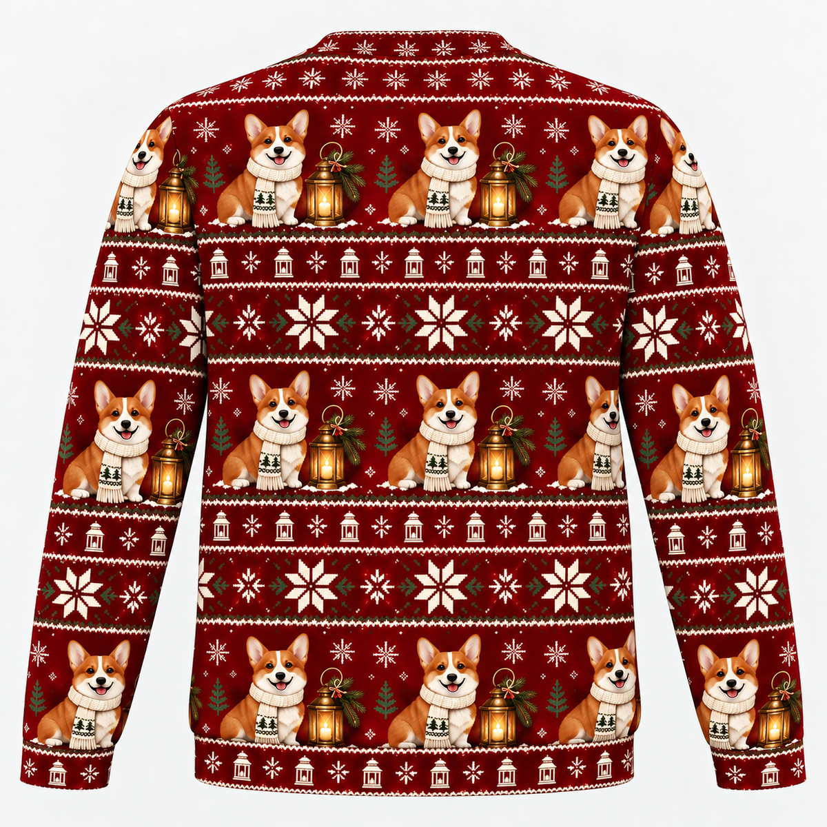 Back view of Corgi Christmas Lantern all over print ugly sweater