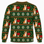 Back view of Corgi Christmas Poinsettia all over print ugly sweater