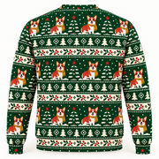 Back view of Corgi Christmas tree farm all over print ugly sweater