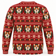 Back view of Corgi Christmas wreath and bells all over print ugly sweater