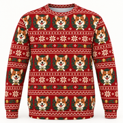 Front view of Corgi Christmas wreath and bells all over print ugly sweater