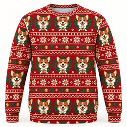 Corgi Christmas Wreath Bells All Over Print Sweater
