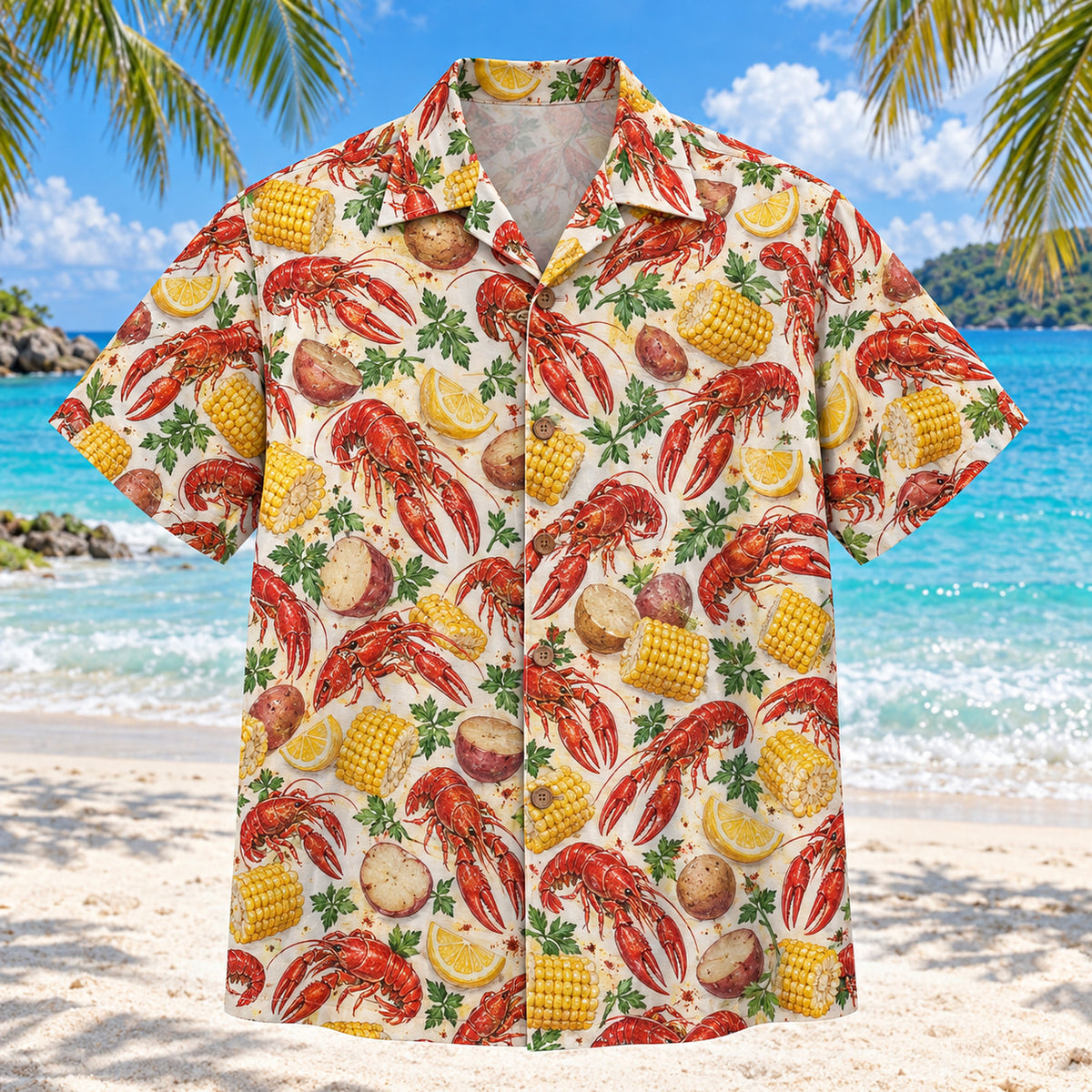 Crawfish Corn Table Cajun Seafood Boil Hawaiian Shirt