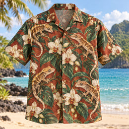 Crested Gecko Orchid Reptile Hawaiian Shirt