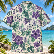 Back view of Crystal Geometry Chemistry Hawaiian Shirt with matching artwork in violet, mint, cream