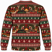 Back view of Dachshund Fireplace Christmas all-over-print sweater