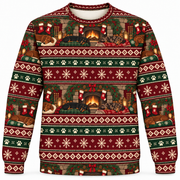 Front view of Dachshund Fireplace Christmas all-over-print sweater