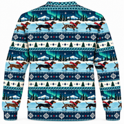 Back view of Dachshund Ice Skating Christmas all-over-print sweater