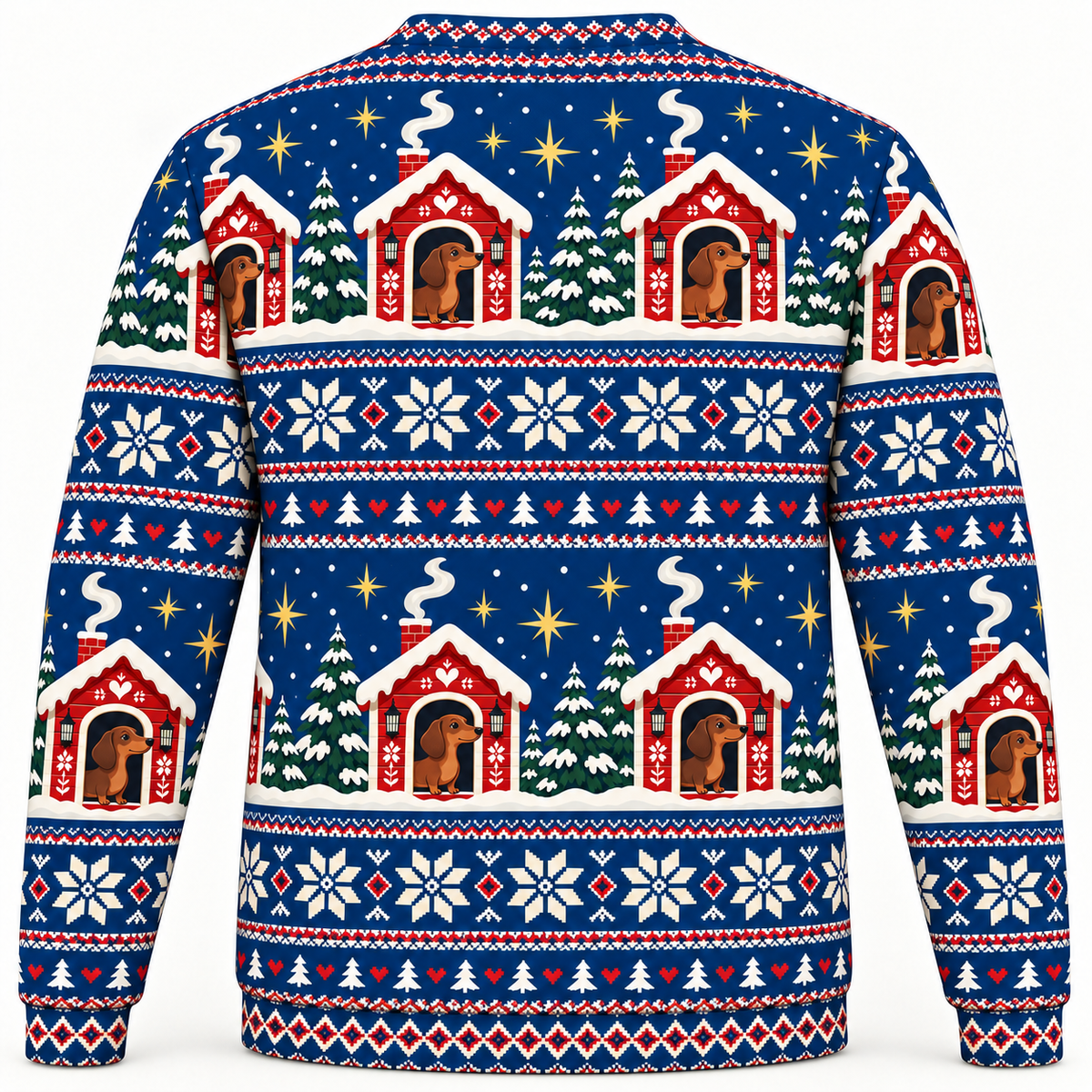Dachshund Nordic Cabins Christmas Ugly Sweater back