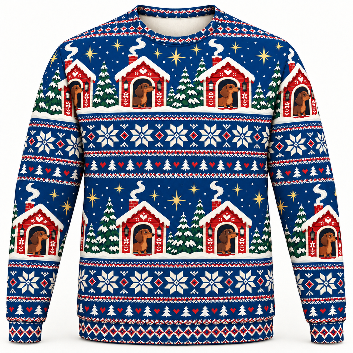 Dachshund Nordic Cabins Christmas Ugly Sweater front