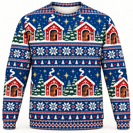 Dachshund Nordic Cabins Christmas All Over Print Sweater