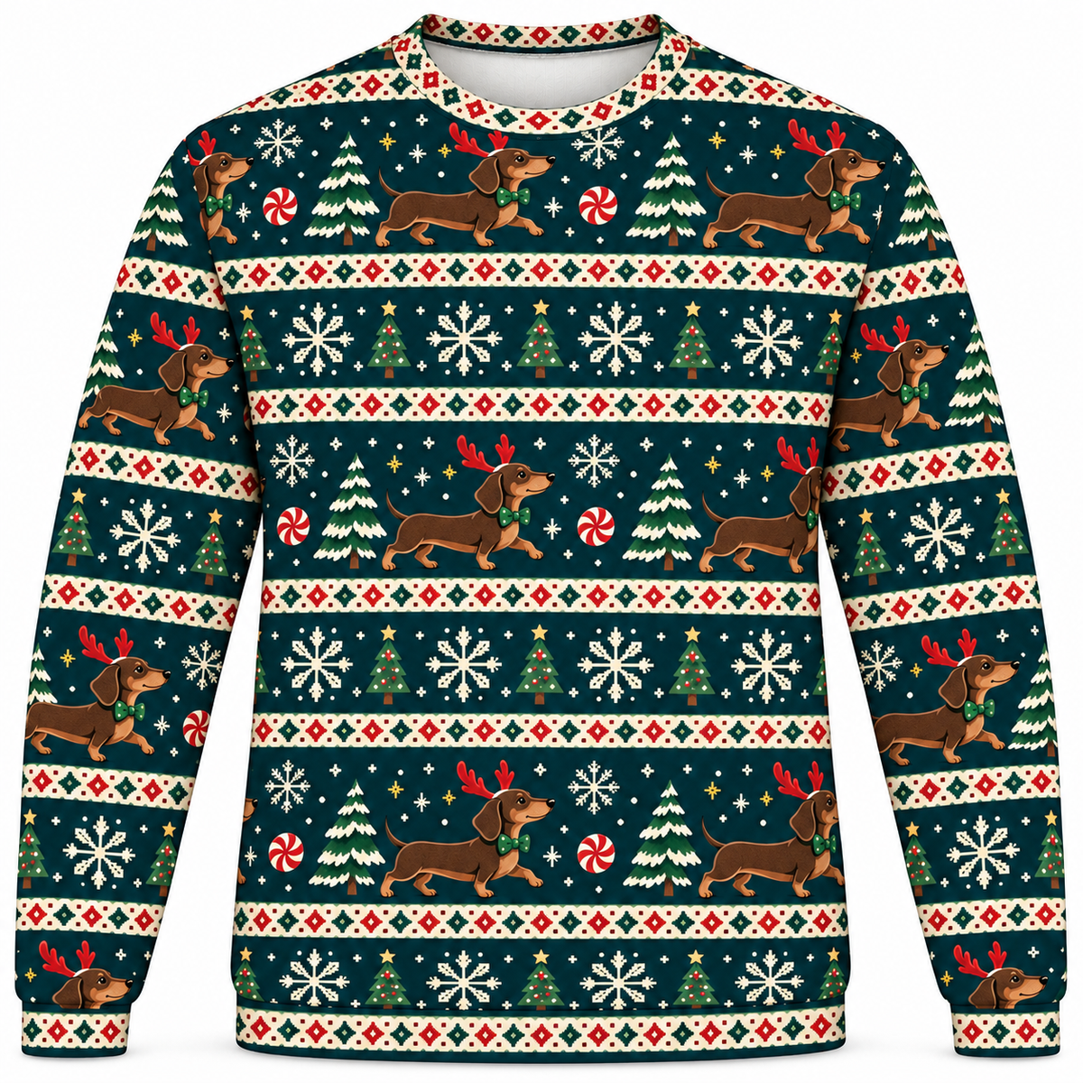 Dachshund Reindeer Christmas all over print Ugly Sweater front