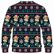 Back view of Dachshund Stocking Fair Isle all-over-print sweater