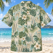 Back view of Dental Chart Dentist Hawaiian Shirt with matching artwork in moss, aqua, sand