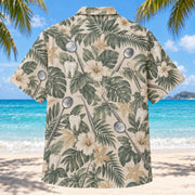 Back view of Dental Mirror Dentist Hawaiian Shirt with matching artwork in sage, sand, charcoal